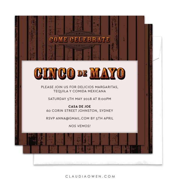 Wooden Cinco de Mayo Party Invite Design by Claudia Owen for Pingg